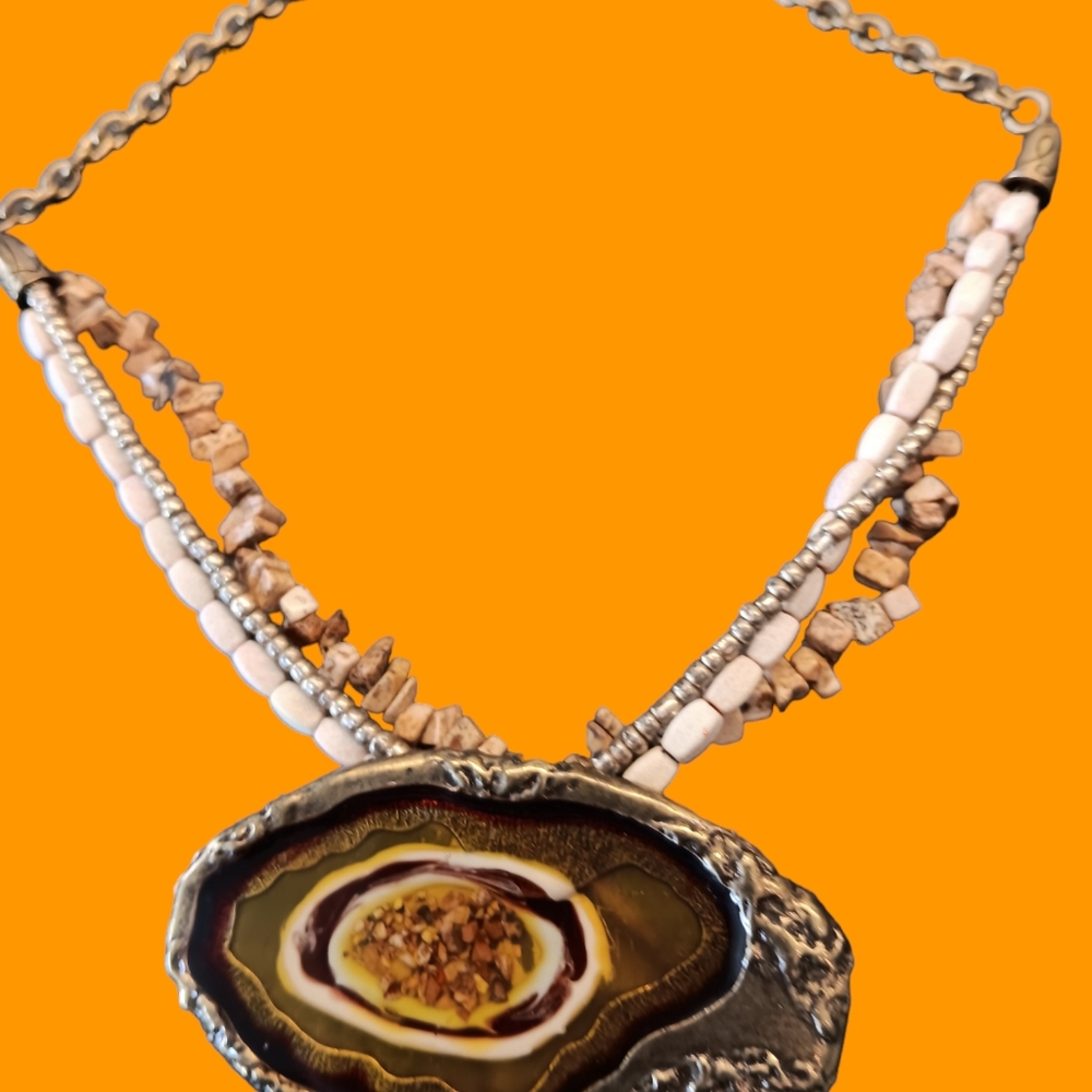 Handcrafted Artisan Lacquered Pendant Statement Necklace by Felicia New